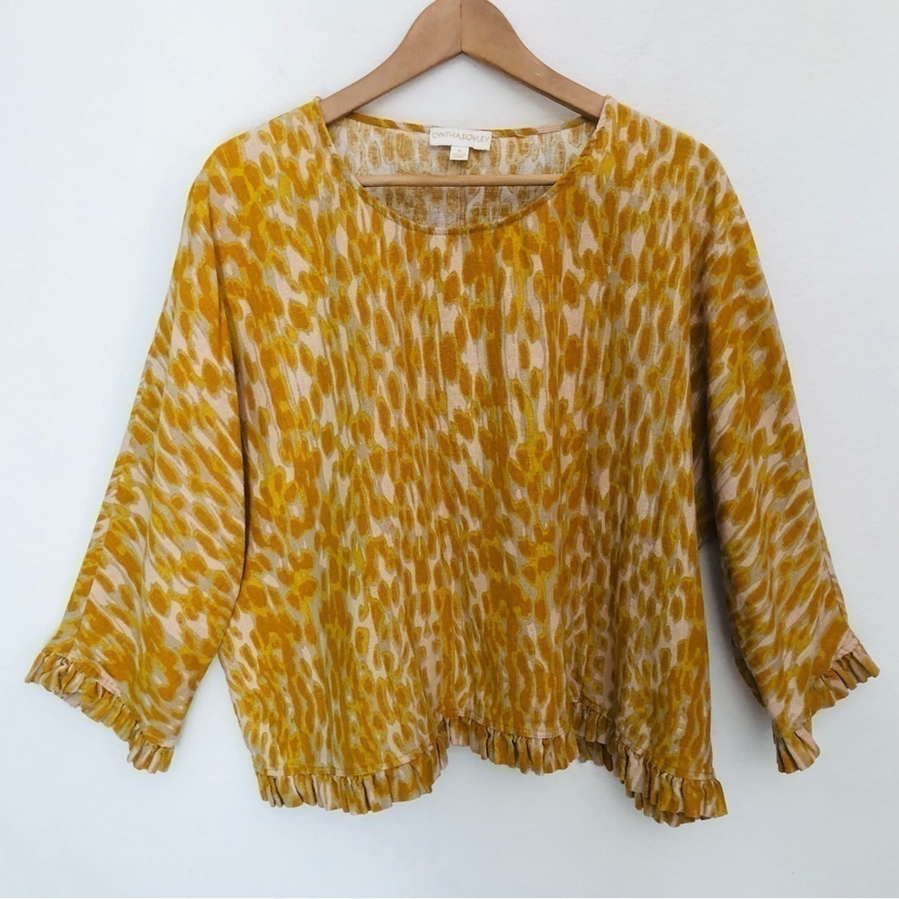 Vintage Cynthia Rowley Linen Blend Boxy Ruffled Trim Top